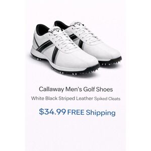 Callaway Men's Golf Shoes White Black Striped Leather Sneaker Rubber Cleats US …